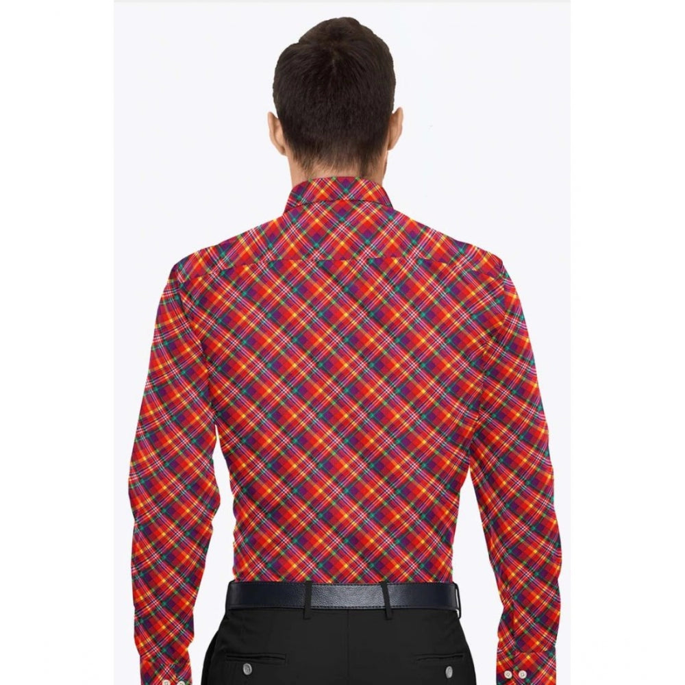 Roneclick Men's Cotton Blended Checked Full Sleeve Shirt (Red)