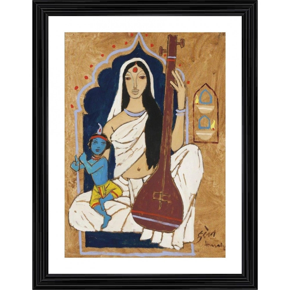 Roneclick Meerabai and Krishna Painting With Wood Photo Frame (Multicolor)