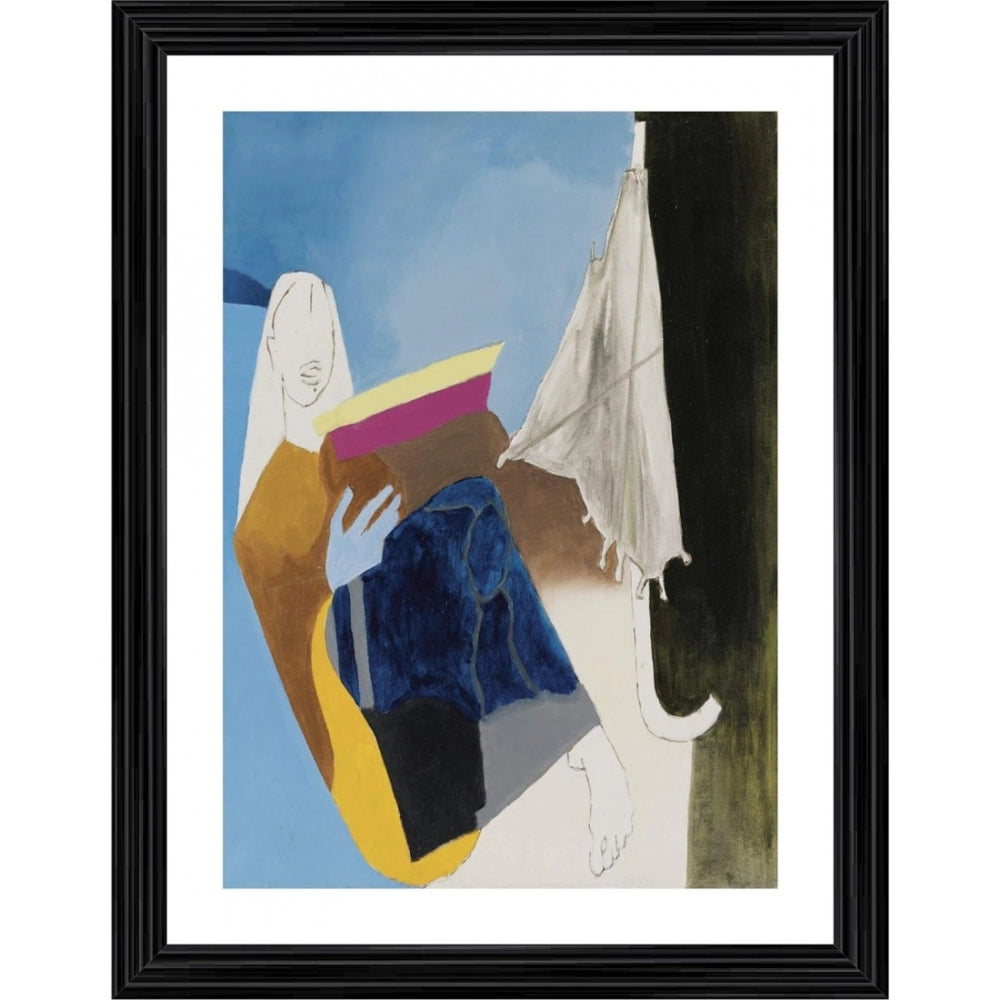 Roneclick Portrait of an Umbrella Series 1980 Painting With Wood Photo Frame (Multicolor)