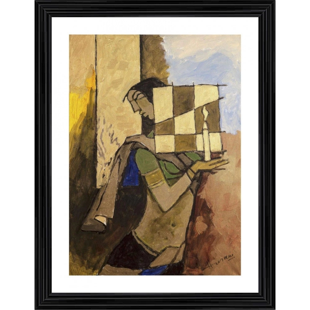 Roneclick Lady with a Candle Painting With Wood Photo Frame (Multicolor)