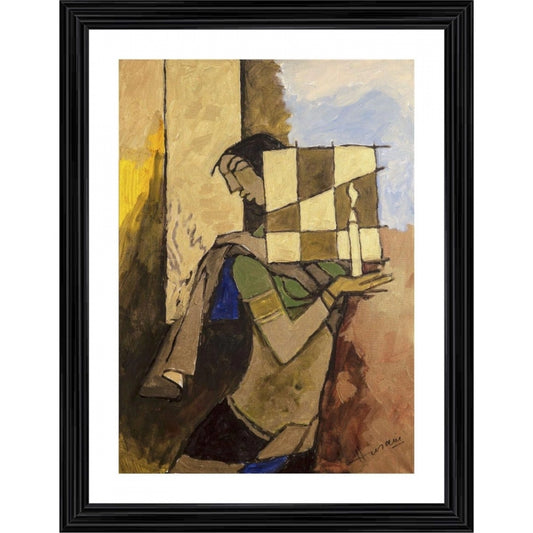 Roneclick Lady with a Candle Painting With Wood Photo Frame (Multicolor)