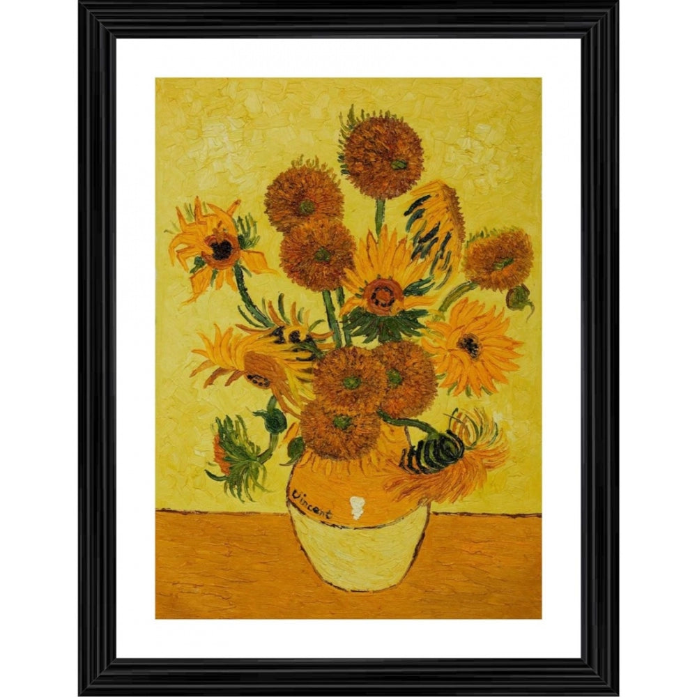 Roneclick Vase with Fifteen Sunflowers 1888 Painting With Wood Photo Frame (Multicolor)