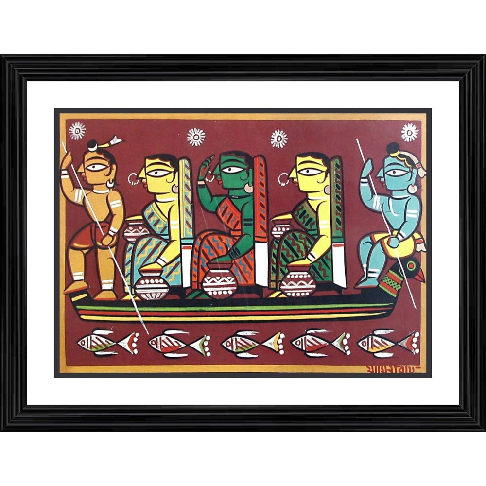 Roneclick Krishna sailing with Gopika Painting With Wood Photo Frame (Multicolor)