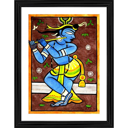 Generic Krishna Painting With Wood Photo Frame (Multicolor)