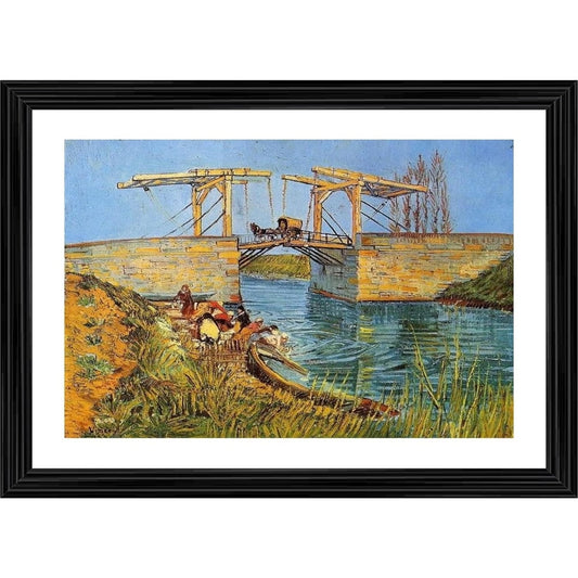 Roneclick The Langlois Bridge at Arles 1888 Painting With Wood Photo Frame (Multicolor)