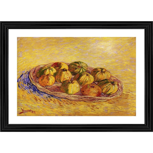 Roneclick Still Life with Basket of Apples 1887 Painting With Wood Photo Frame (Multicolor)