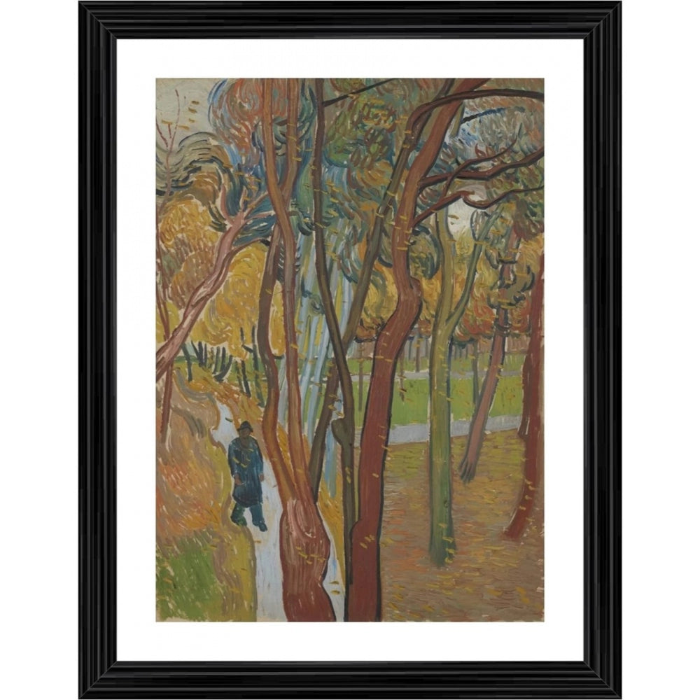 Roneclick The Garden of Saint Pauls Hospital 1889 Painting With Wood Photo Frame (Multicolor)