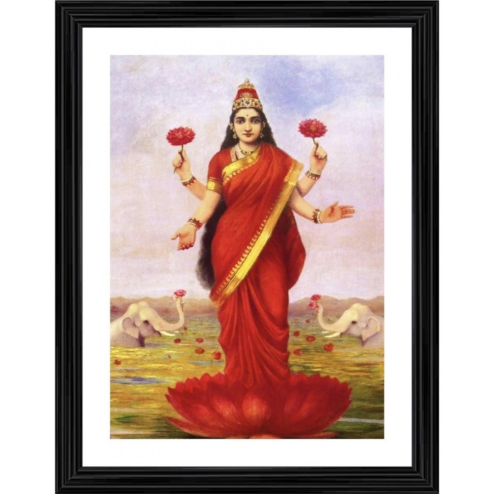 Roneclick Goddess Lakshmi &amp; Lotus in the Lake 1896 Painting With Wood Photo Frame (Multicolor)