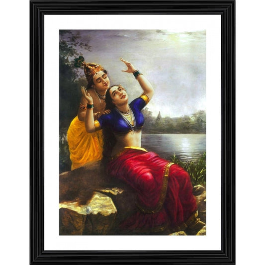 Roneclick Radha and Madhav Krishna 1900 Painting With Wood Photo Frame (Multicolor)