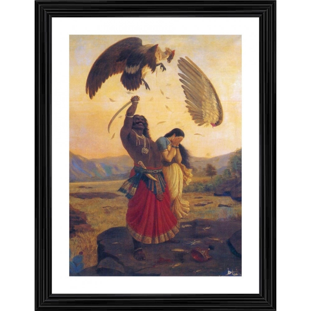 Roneclick Ravana Carrying off Sita and Opposed by Jatayu 1890 Painting With Wood Photo Frame (Multicolor)