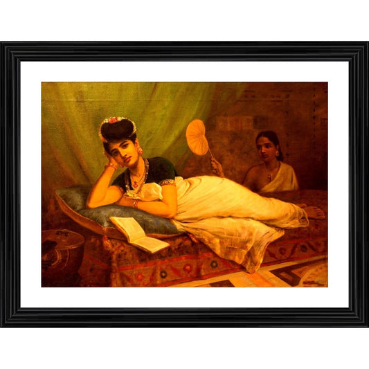 Roneclick Reclining Nayar lady 1902 Painting With Wood Photo Frame (Multicolor)