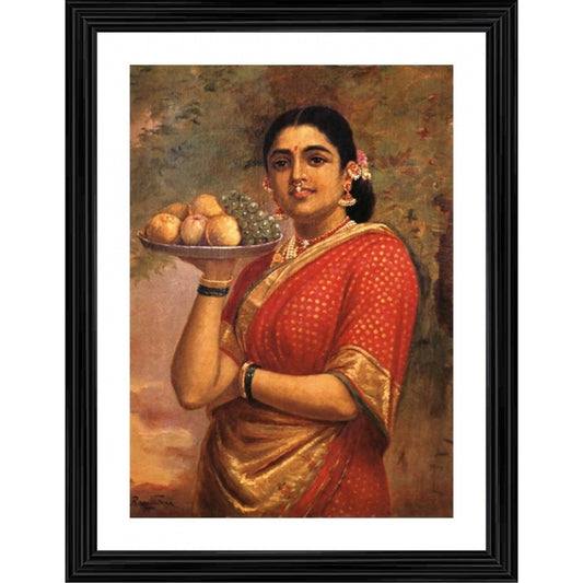 Roneclick Maharashtrian Woman 1892 Painting With Wood Photo Frame (Multicolor)