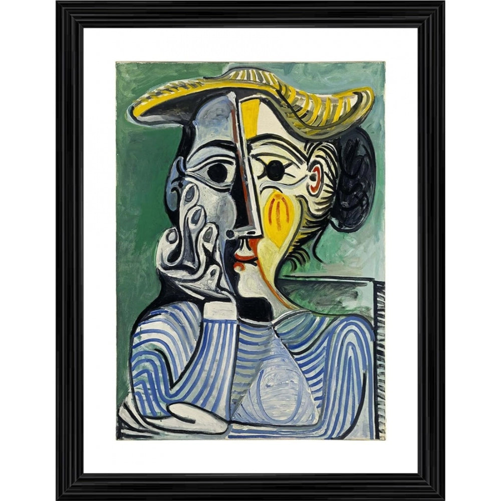 Roneclick Woman with Yellow Hat 1962 Painting With Wood Photo Frame (Multicolor)