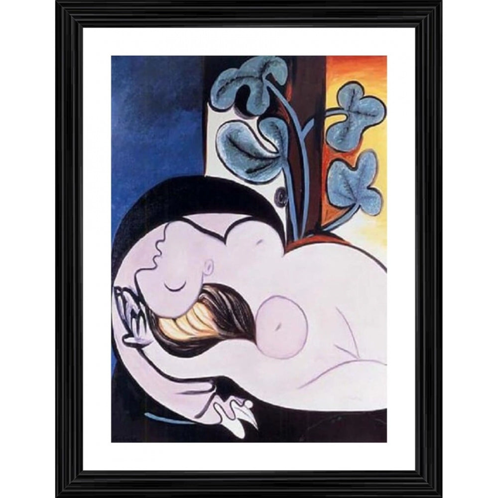 Roneclick Nude in a Black Chair 1932 Painting With Wood Photo Frame (Multicolor)