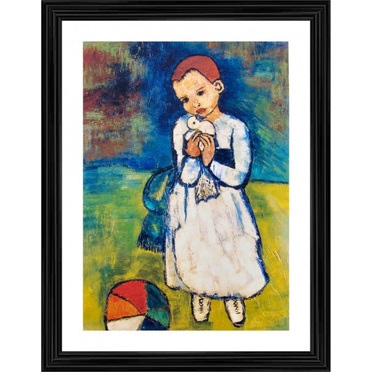 Roneclick Child with a Dove 1901 Painting With Wood Photo Frame (Multicolor)