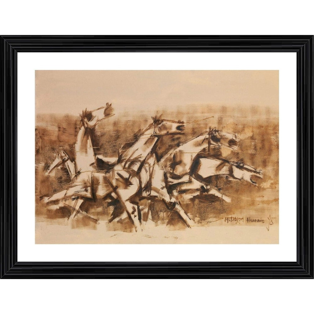 Roneclick Four Horses and the Battle Painting With Wood Photo Frame (Multicolor)