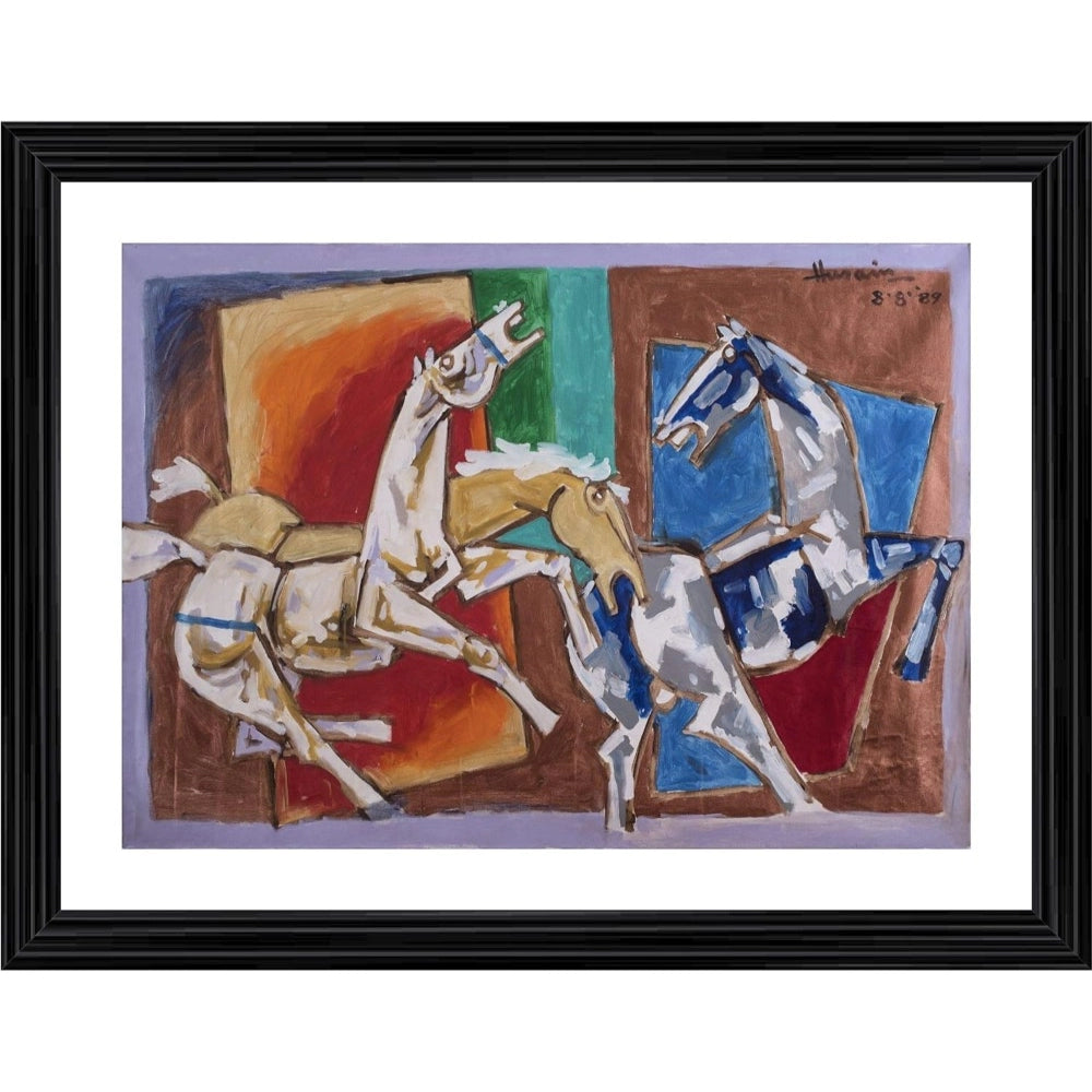 Roneclick Blissful Horses Painting With Wood Photo Frame (Multicolor)