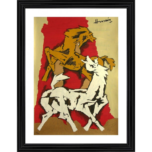 Roneclick Horses Love Painting With Wood Photo Frame (Multicolor)