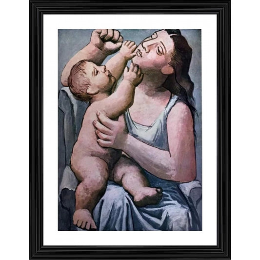 Roneclick Mother and Child 1921 Painting With Wood Photo Frame (Multicolor)