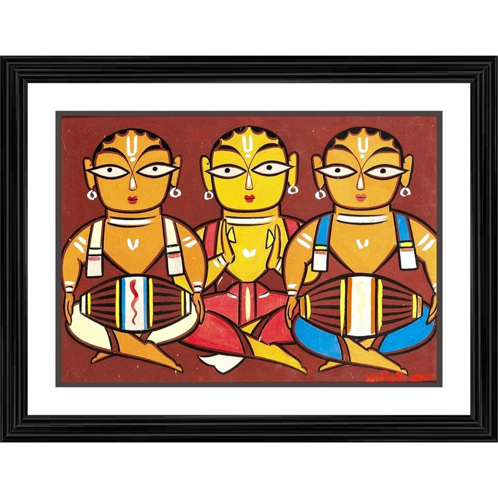 Roneclick Three Musicians 1 Painting With Wood Photo Frame (Multicolor)