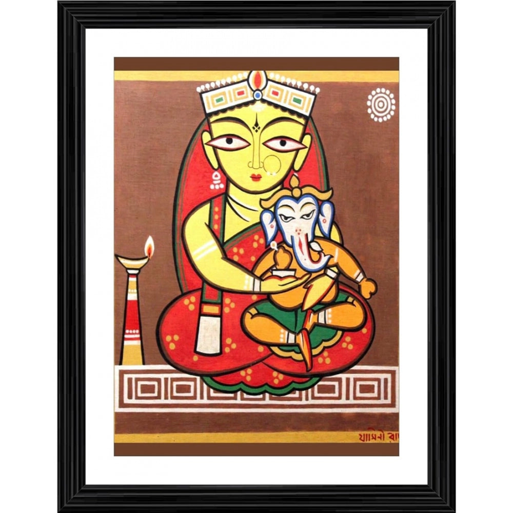 Generic Ganesh Parvati Painting With Wood Photo Frame (Multicolor)