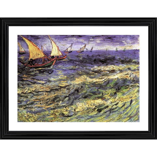 Roneclick Seascape near Les Saintes Maries 1888 Painting With Wood Photo Frame (Multicolor)