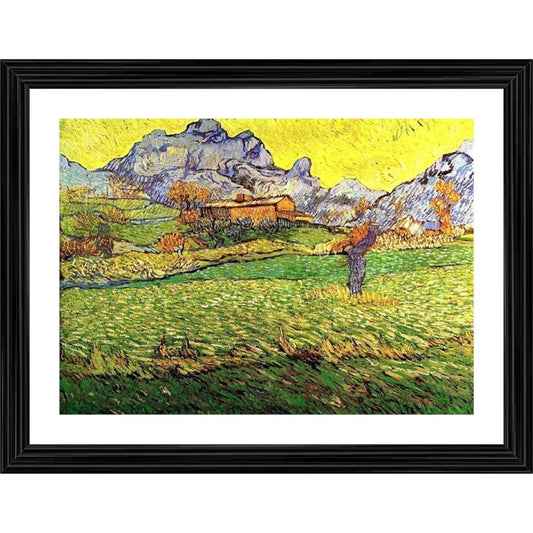 Roneclick Meadow in the Mountains Saint Paul 1889 Painting With Wood Photo Frame (Multicolor)