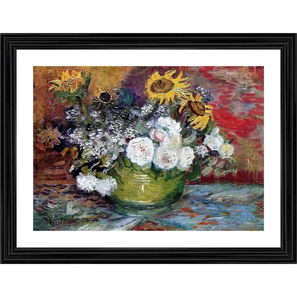 Roneclick Still life with roses and sunflowers 1886 Painting With Wood Photo Frame (Multicolor)