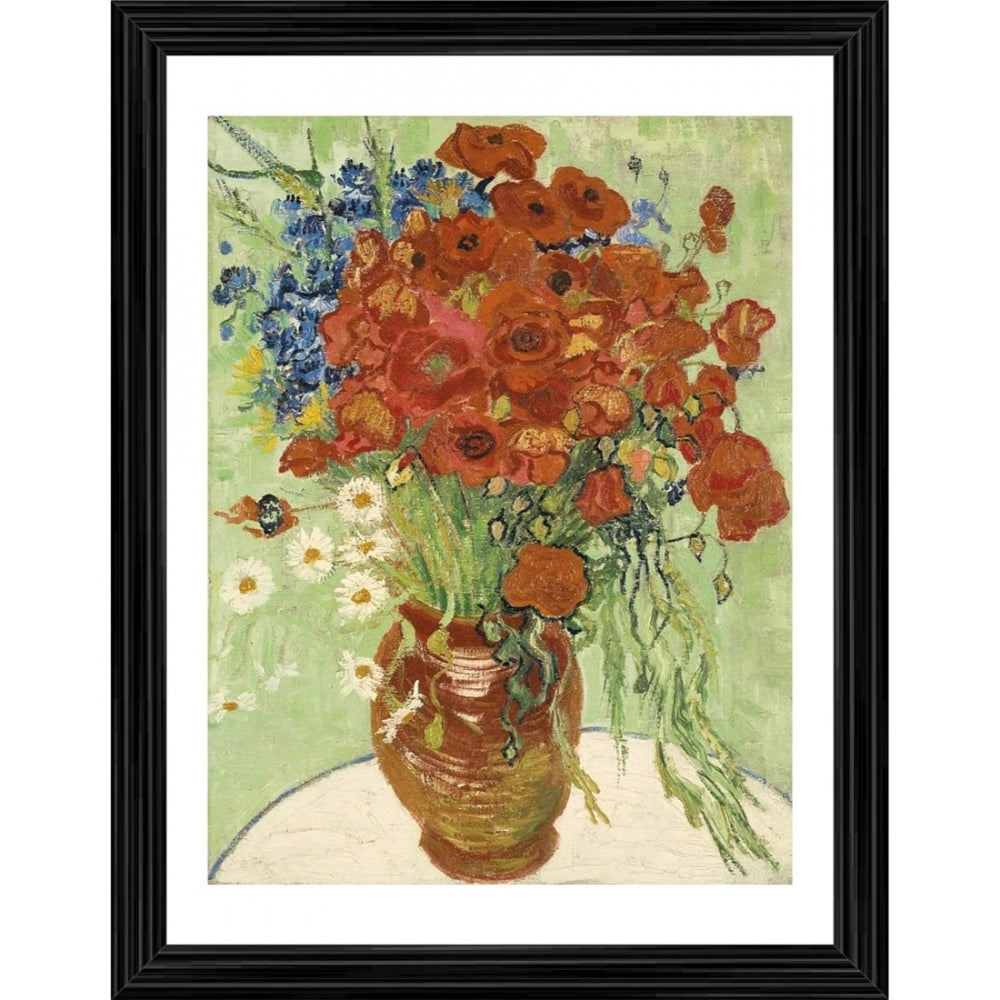 Roneclick Vase with Cornflowers and Poppies 1887 Painting With Wood Photo Frame (Multicolor)