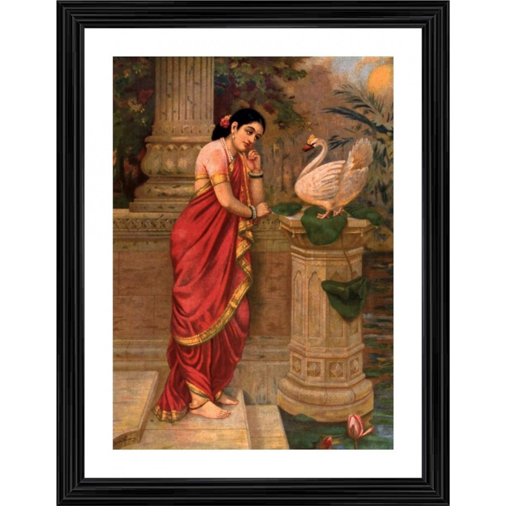 Roneclick Hansa Damayanti Swan Damayanti 1899 Painting With Wood Photo Frame (Multicolor)