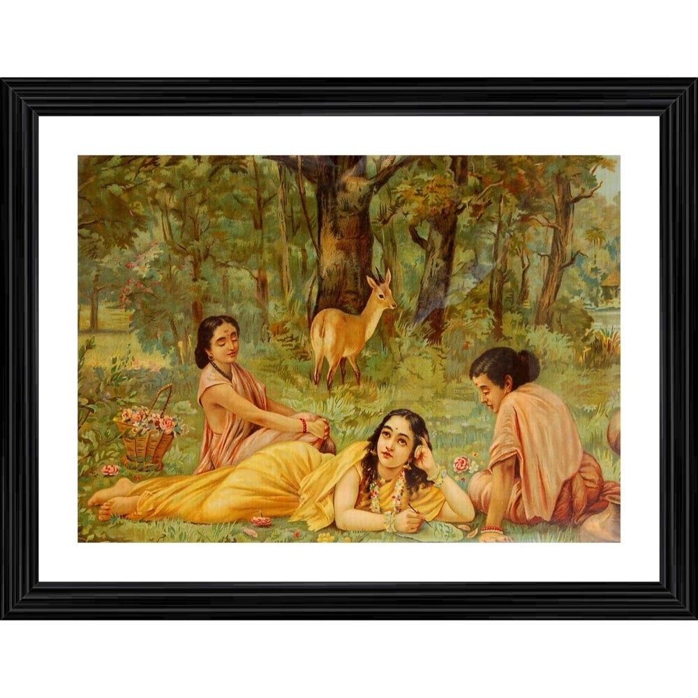 Roneclick Shakuntala Writing a Letter to Dushyant 1876 Painting With Wood Photo Frame (Multicolor)