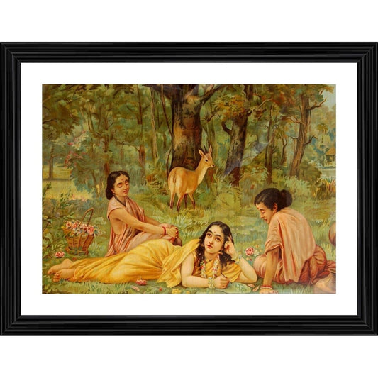 Roneclick Shakuntala Writing a Letter to Dushyant 1876 Painting With Wood Photo Frame (Multicolor)