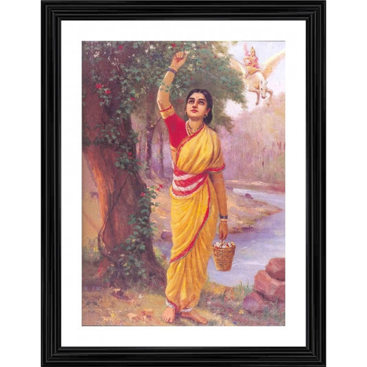 Roneclick Ahalya in Upvan 1900 Painting With Wood Photo Frame (Multicolor)