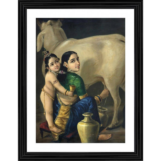 Roneclick Yashoda Bal Krishna with Ornaments 1870 Painting With Wood Photo Frame (Multicolor)