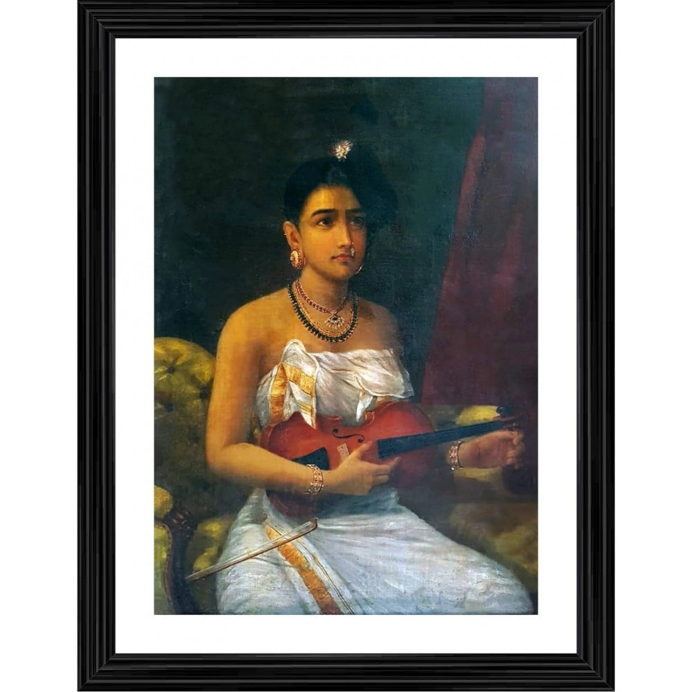 Roneclick A Lady Playing Voilin 1880 Painting With Wood Photo Frame (Multicolor)