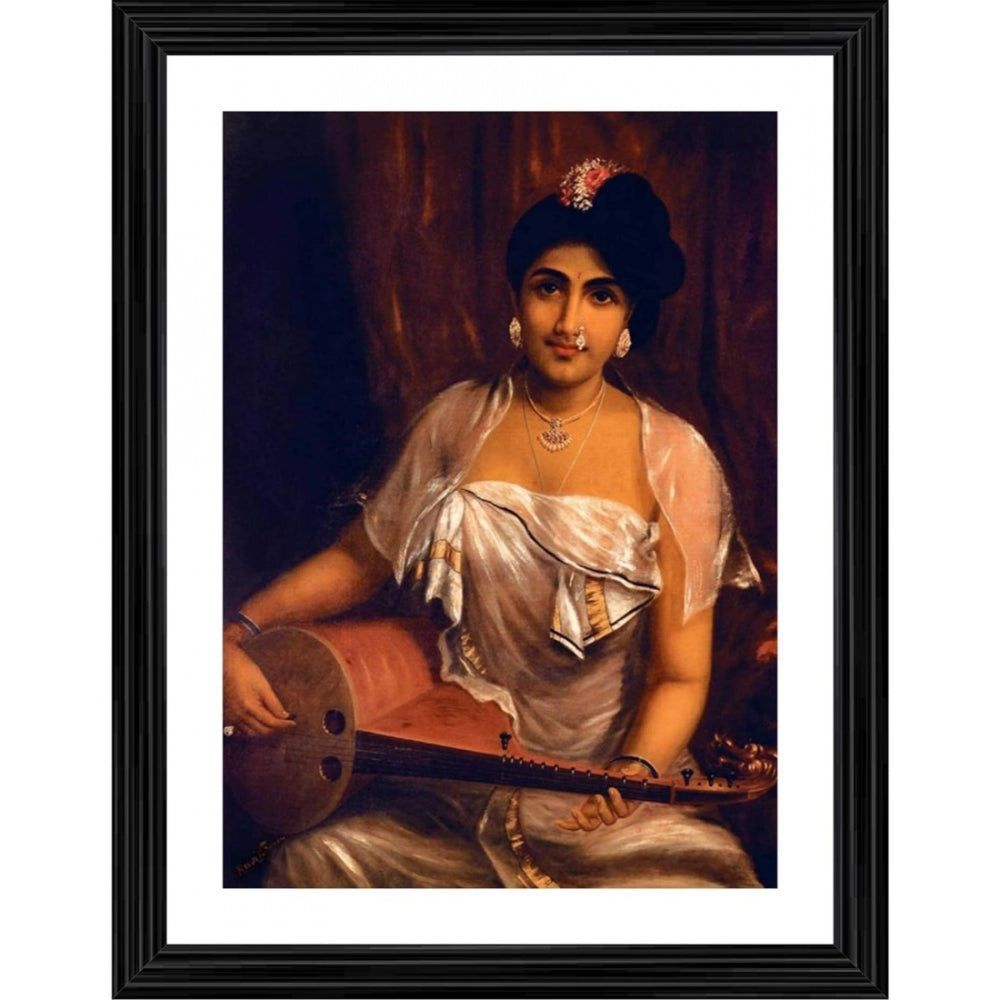 Roneclick A Lady Playing Veena 1888 Painting With Wood Photo Frame (Multicolor)