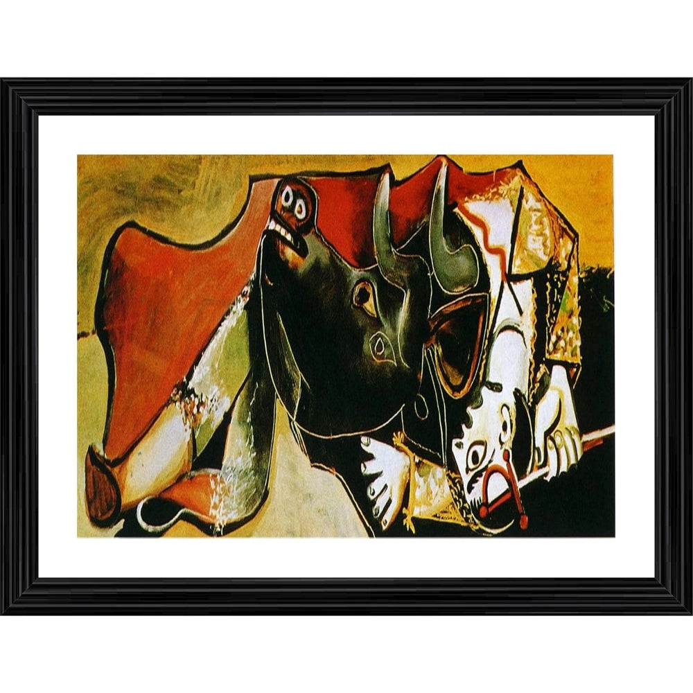 Roneclick Bullfight 1 Painting With Wood Photo Frame (Multicolor)