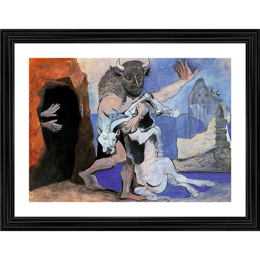 Roneclick Minotaur with Dead Mare in front of a Cave 1936 Painting With Wood Photo Frame (Multicolor)