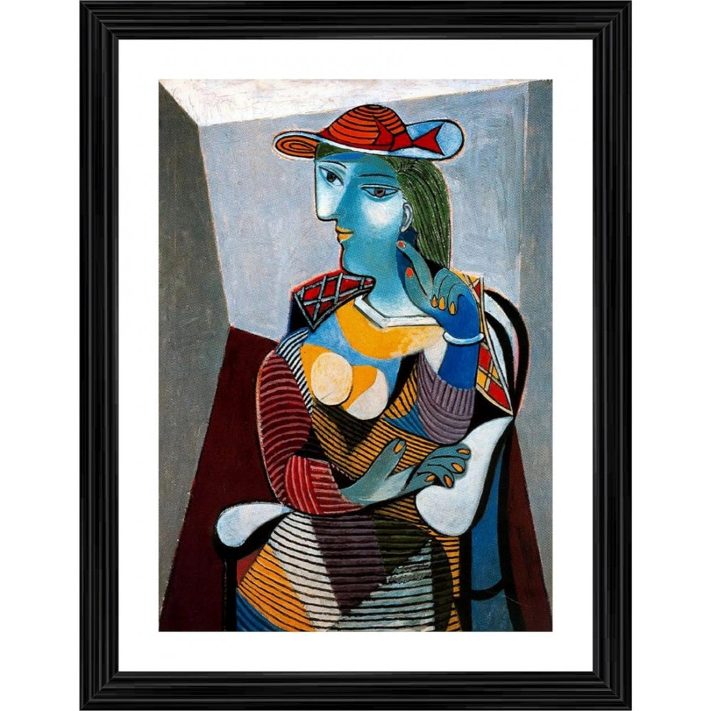 Roneclick Seated Woman Marie Therese 1937 Painting With Wood Photo Frame (Multicolor)