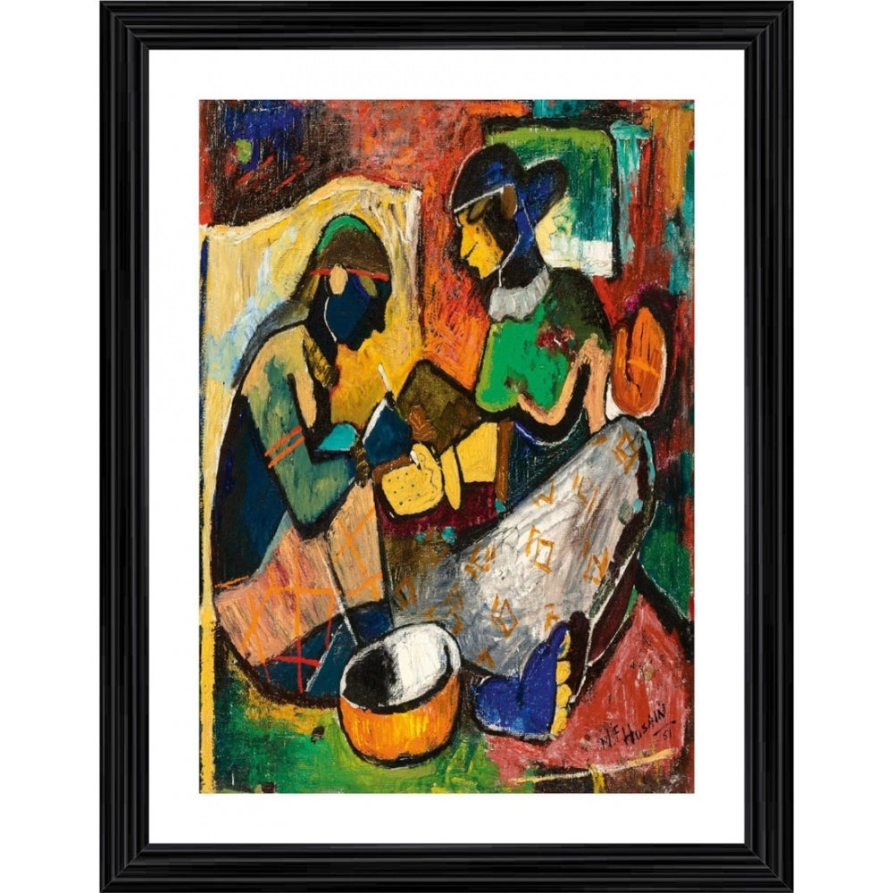 Roneclick Mehendi 1951 Painting With Wood Photo Frame (Multicolor)