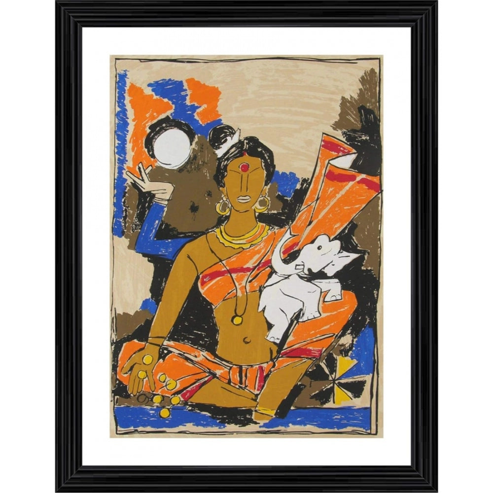 Roneclick Goddess Lakshmi Painting With Wood Photo Frame (Multicolor)