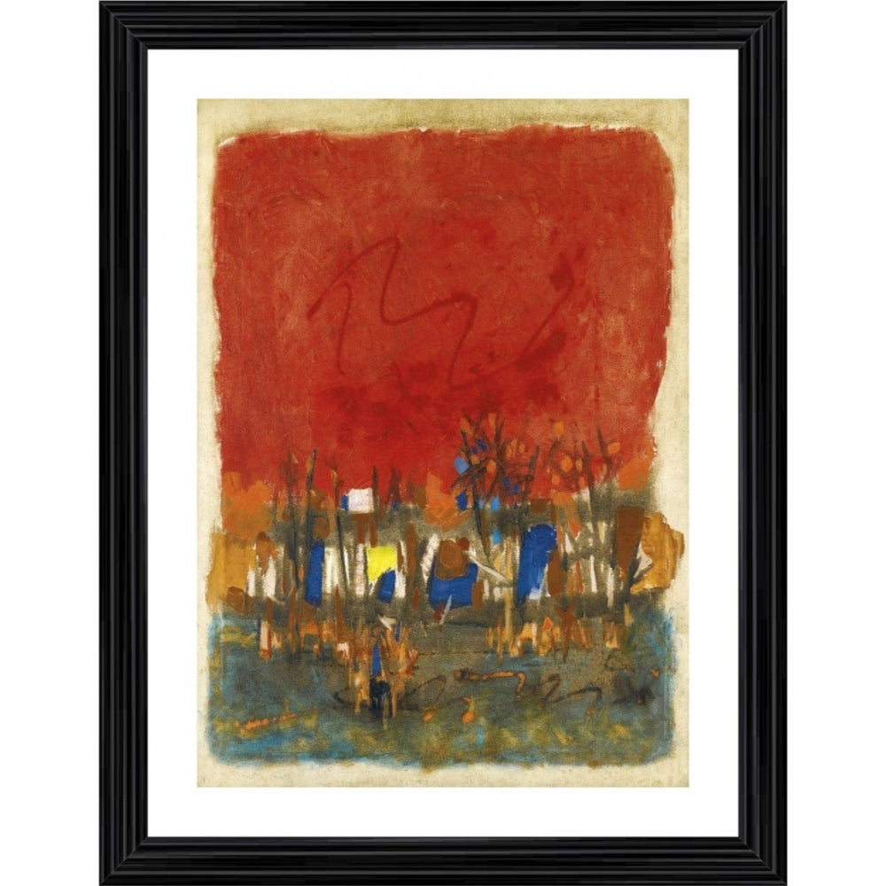 Roneclick Red Landscape 1964 Painting With Wood Photo Frame (Multicolor)