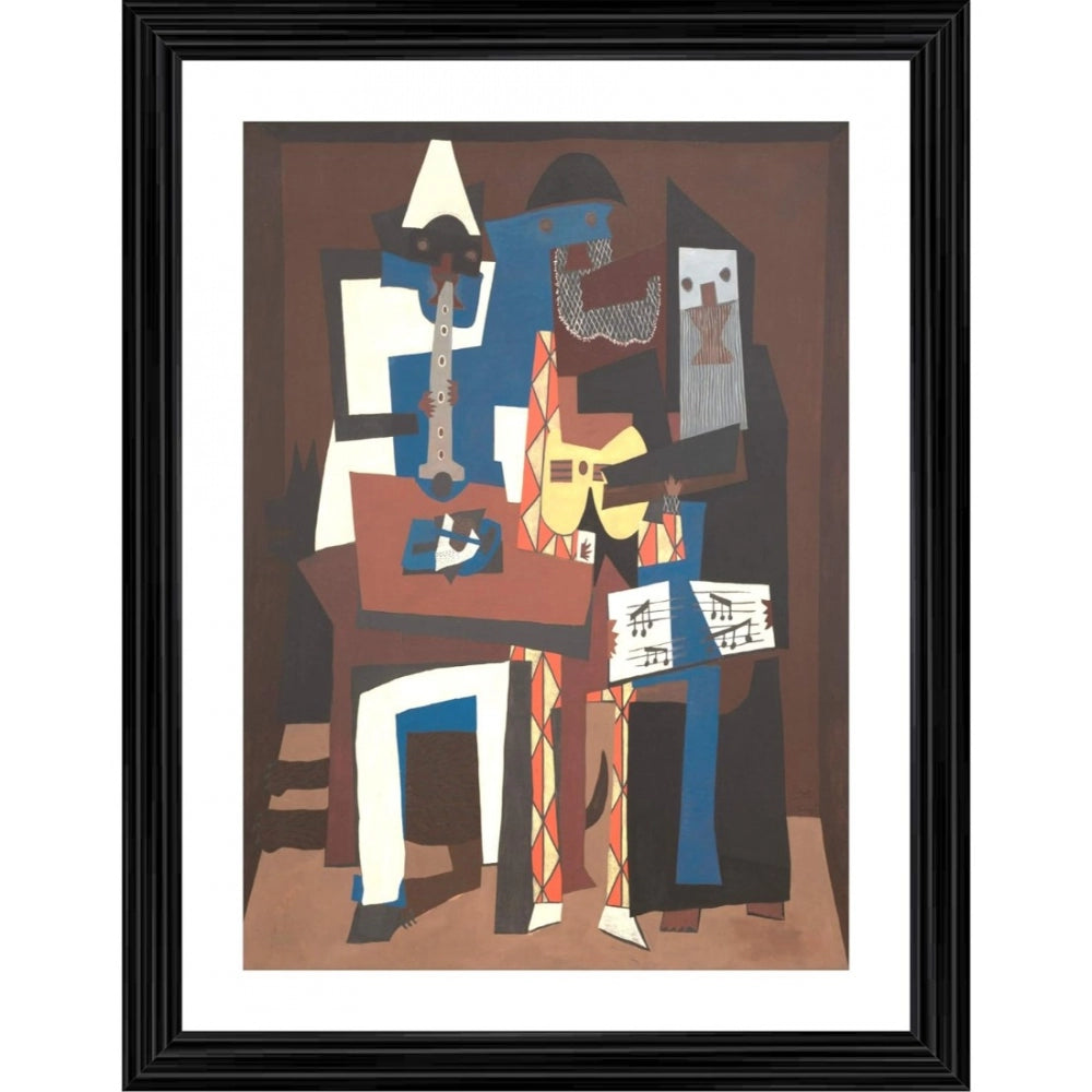 Roneclick Three Musicians 1921 Painting With Wood Photo Frame (Multicolor)