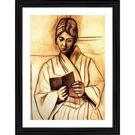 Roneclick Woman Olga Reading a Book 1920 Painting With Wood Photo Frame (Multicolor)