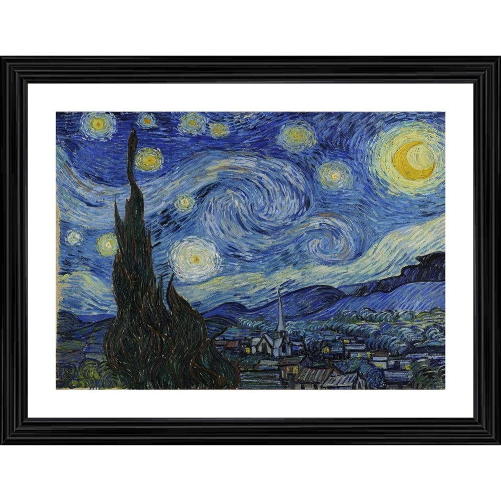 Roneclick Starry Night 1889 Painting With Wood Photo Frame (Multicolor)