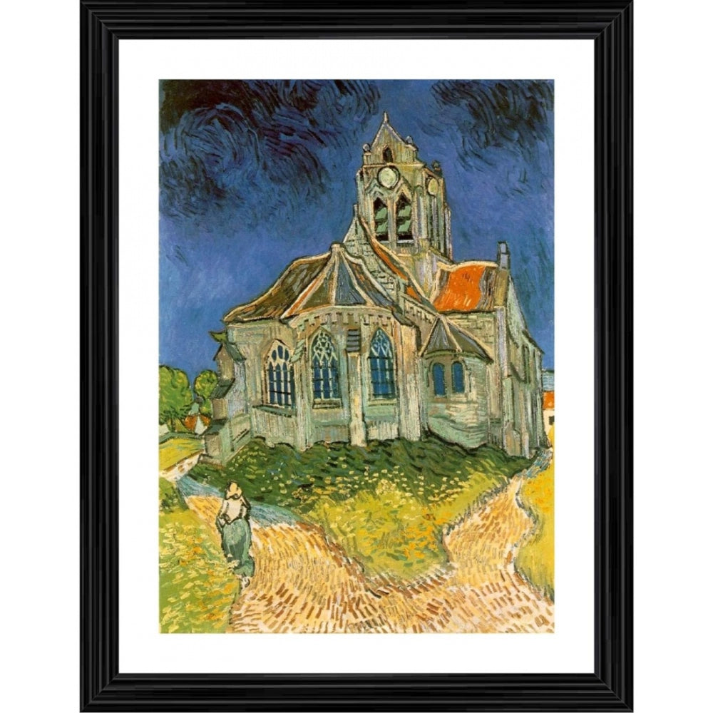 Roneclick The Church at Auvers 1890 Painting With Wood Photo Frame (Multicolor)