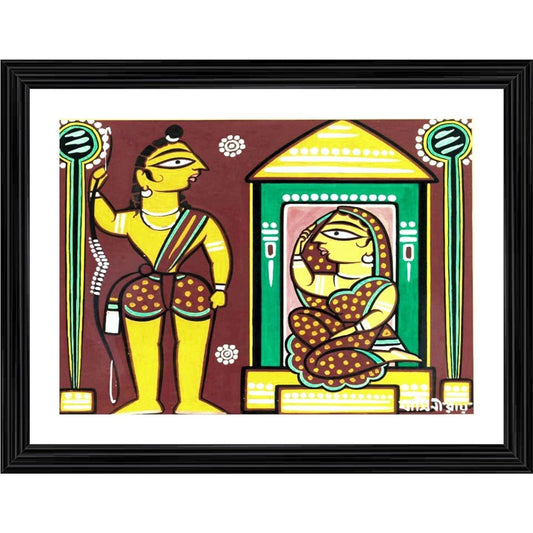 Roneclick Seeta and Ram Painting With Wood Photo Frame (Multicolor)