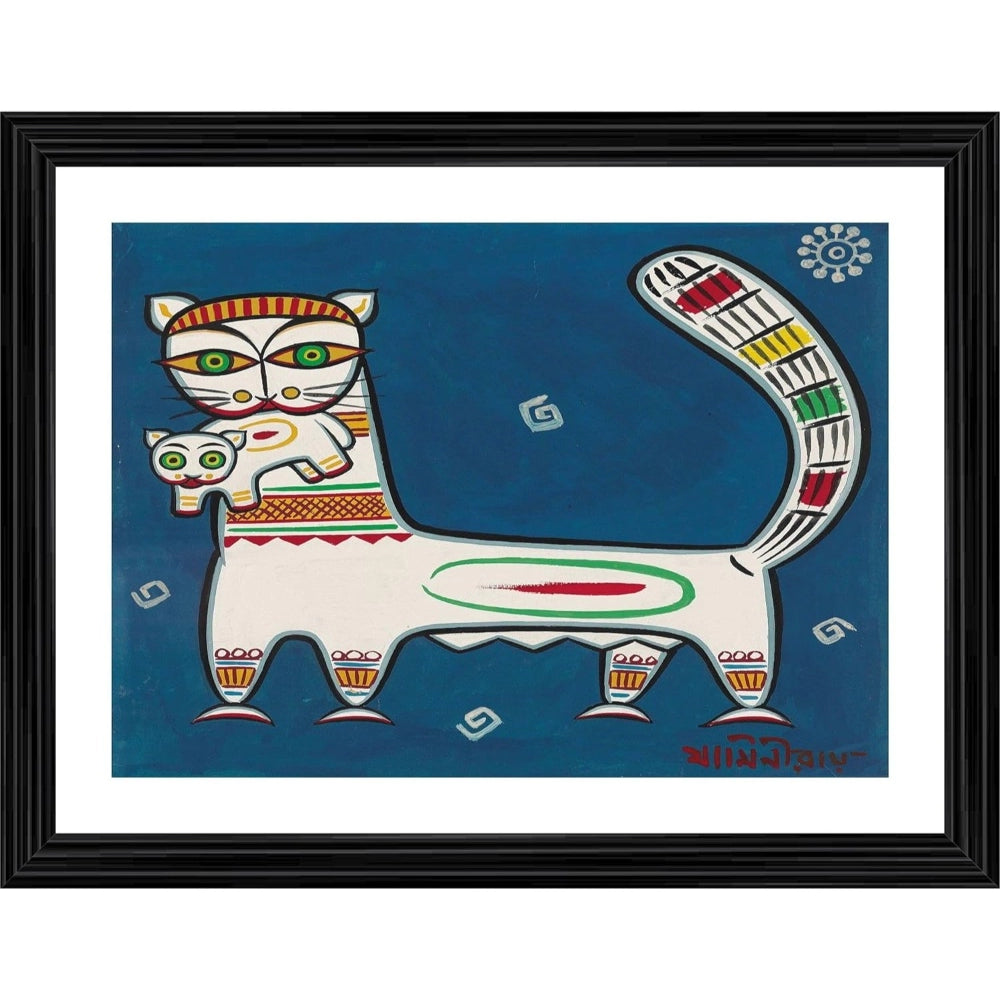 Roneclick Cat and Kitten Painting With Wood Photo Frame (Multicolor)