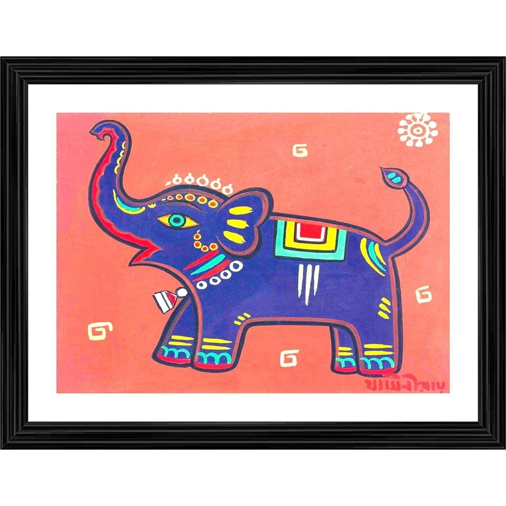 Roneclick The Elephant Painting With Wood Photo Frame (Multicolor)