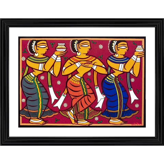 Roneclick Three Gopika Painting With Wood Photo Frame (Multicolor)